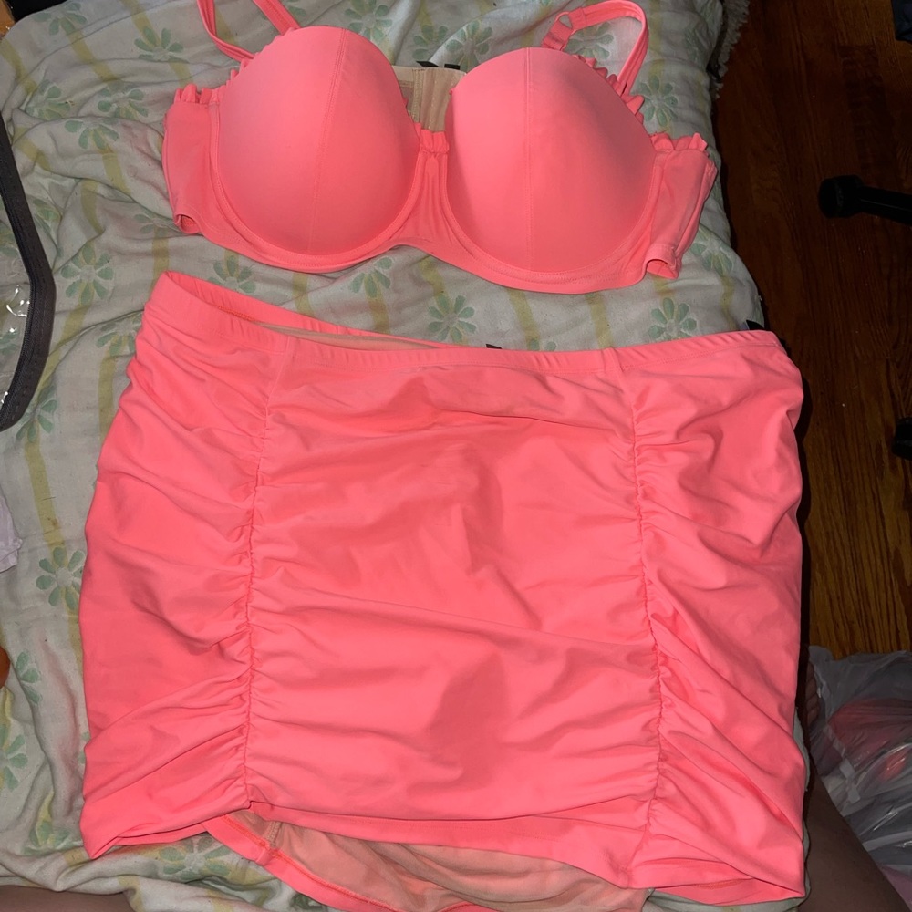 Neon peach torrid bikini skirt set